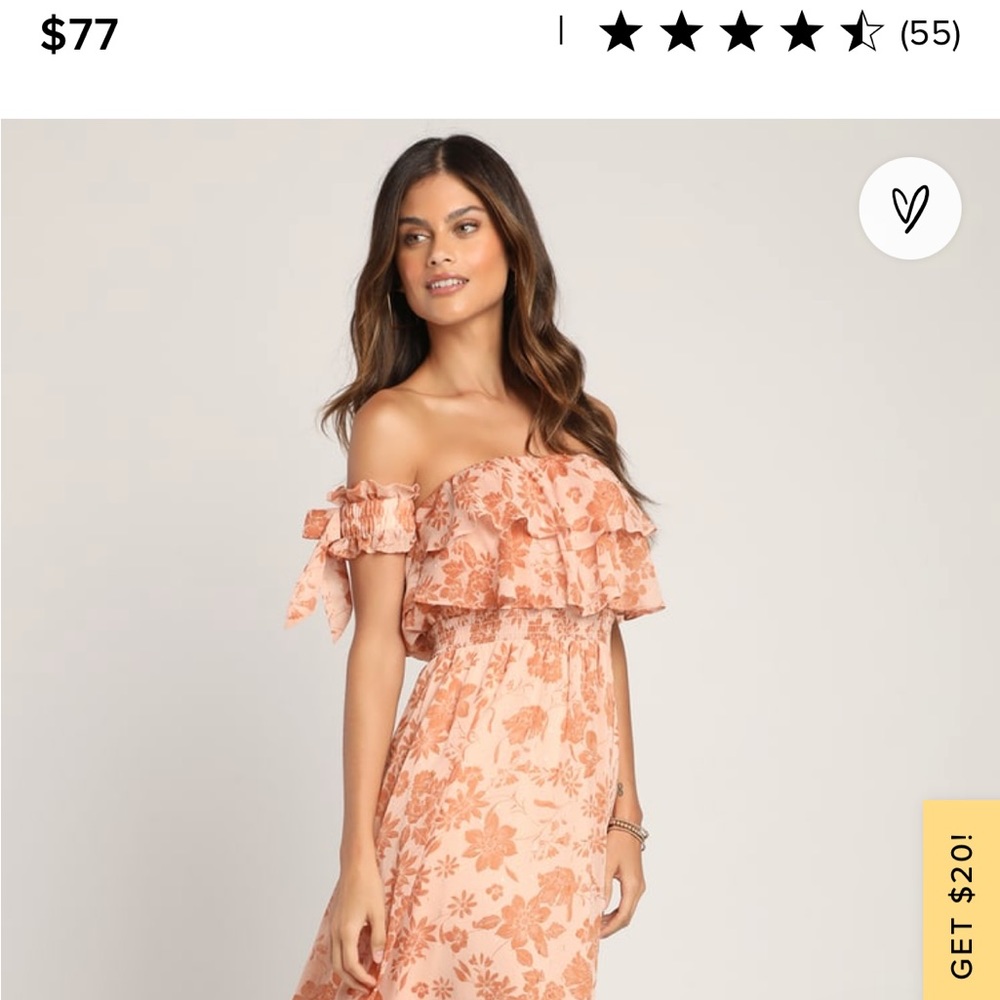 Lulus blush floral off the shoulder maxi